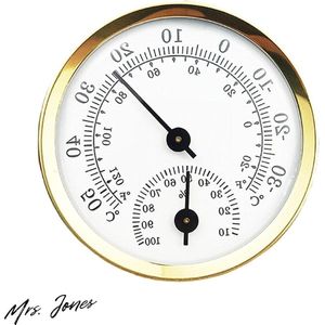 Mrs. Jones 2-in-1 luchtvochtigheidsmeter en thermometer voor binnen 58 cm analoge hygrometer-thermometer voor huizen en kassen .