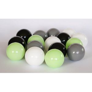 500 ballen 7cm, wit, lichtgroen, grijs, zwart