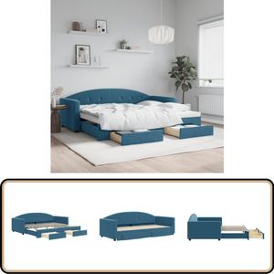 vidaXL Slaapbank - Onderschuifbed en Lades - Fluweel Blauw Slaapbank - Sofa Bed - Tweepersoonsbed - Onder Schuifbed - Boxspring