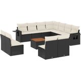 vidaXL - 12-delige - Loungeset - met - kussens - poly - rattan - zwart