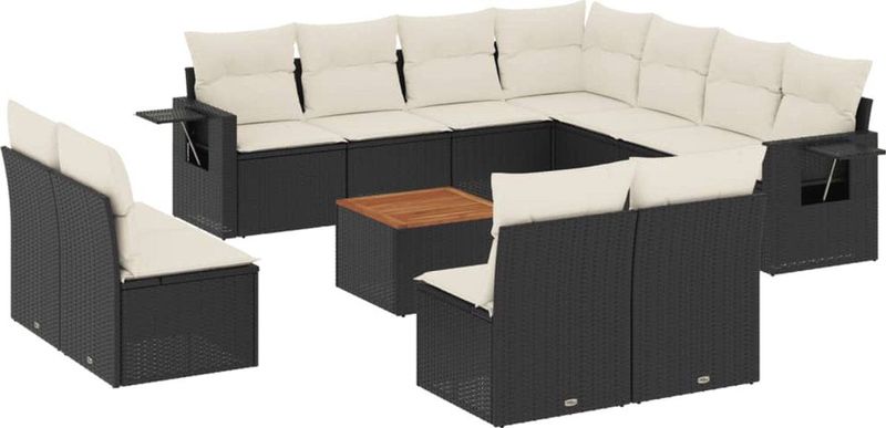 vidaXL - 12-delige - Loungeset - met - kussens - poly - rattan - zwart