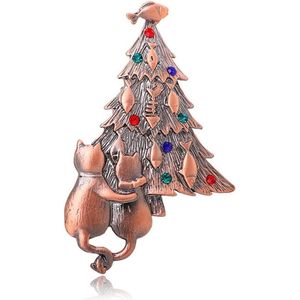 Kleurrijke Strass Crystal Kat Dier Voedsel Broche Pin | Vintage Kerst Vis Boom | Sierlijke Jurk Accessoires | Xmas Vakantie Sieraden Gift | Voor Vrouwen Meisjes | Metaal Kubieke Zirkonia
