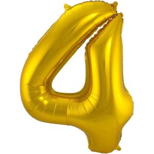 Ballon Cijfer 4 Jaar Goud 70Cm Verjaardag Feestversiering Met Rietje