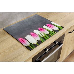 Inductiebeschermer - Witte en Roze Tulpen - 56x38 cm - Inductiebeschermer - Inductie Afdekplaat Kookplaat - Inductie Mat - Anti-Slip - Keuken Decoratie - Keuken Accessoires