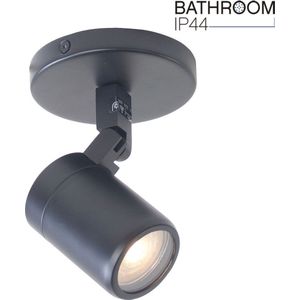 Zwarte badkamer spot Rain | 1 lichts | zwart | glas / metaal | GU10 | Ø 10 cm | IP44 | zwenk- en kantelbaar | modern design