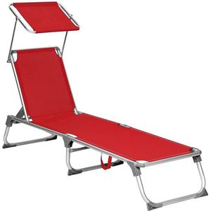 Rootz Sun Lounger - Sun Lounger Met Zonnekap - Outdoor Sun Lounger - Opvouwbare Sun Lounger - Draagbare Sun Lounger - Zonnescherm - Aluminium - Kunstvezelstof - Rood - 55 x 193 x 31 cm (L x B x H)