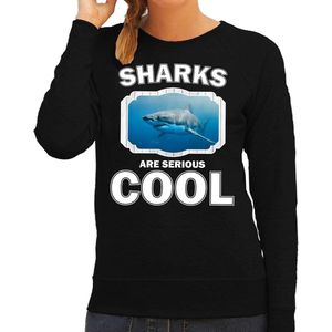 Dieren haaien sweater zwart dames - sharks are serious cool trui - cadeau sweater haai/ haaien liefhebber XXL