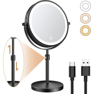 85-inch grote verlichte make-upspiegel met dimbare lichten en verstelbare hoogte - oplaadbaar - 1X/10X vergroting - zwart