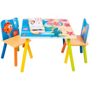 Happyment® Kindertafel en 2 Stoeltjes - Kindermeubel - Speeltafel - kinderbureau - Black friday - Sinterklaas - Kerstcadeau - Vissen