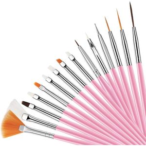 GUAPÀ - Penselen Set Roze voor Nail Art / Acryl & Gel Nagels - Professional Nail Brushes -  15 Delig