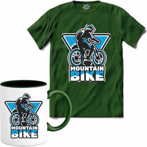 Mountain Bike | Mountain Bike - Fiets - Bicycle - T-Shirt met mok - Unisex - Bottle Groen - Maat 4XL