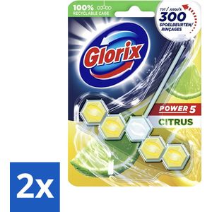 Glorix - Toiletblok - Power 5 - Lemon - Citroenfris & Hygiënisch - 55 g - Voordeelverpakking - 2 stuks