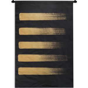Wandkleed Goud Geverfd - Gouden strepen op zwart papier Wandkleed katoen 60x90 cm - Wandtapijt met foto
