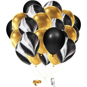 Marmer, goud & zwart ballonnen met lint - 24 stuks - Verjaardag Versiering - Decoratie