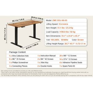 Zit-Sta Bureau - Bureautafel - Computer Tafel - Laptoptafel - Elektrisch - Hoogteverstelbaar - 55.1x23.6inch - voor Gaming en Thuiskantoor - 85kg Draagcapaciteit - Bruin