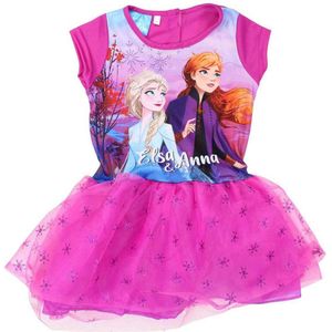 Disney Frozen - Kinder - zomer- jurk - met tule - Fuchsia - maat 92/98