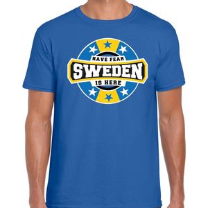 Have fear Sweden is here t-shirt met sterren embleem in de kleuren van de Zweedse vlag - blauw - heren - Zweden supporter / Zweeds elftal fan shirt / EK / WK / kleding XXL