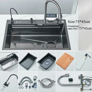 FIBILA Wasbak - Wastafel - Spoelbak - Gootsteen - Kraanset - Bekerwasmachine - Zeepdispenser - Waterval Kraan - RVS - 75X45CM - 2 Knoppen