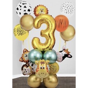 26 stuks ballonen incl. tape set - 3 jaar - verjaardag - kinderfeestje - feestje - ballonen - dieren aap - leeuw - giraffe - koe - natuur - decoratie - kind - kado - mooi