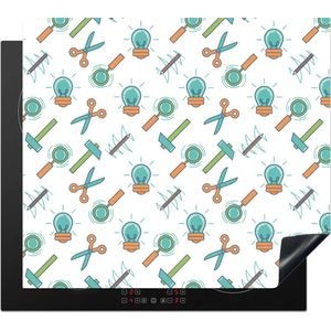 KitchenYeah® Inductie beschermer 59x51 cm - Schaar - Potlood - Patronen - Kookplaataccessoires - Afdekplaat voor kookplaat - Inductiebeschermer - Inductiemat - Inductieplaat mat