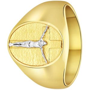 Lucardi Heren Gerecycled stalen goldplated ring met kruis - Ring - Staal - Goudkleurig - 21 / 66 mm