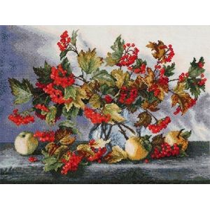 Borduurpakket VDV - Guelder Rose Still Life -Stilleven Gelderse Roos - telpatroon om zelf te borduren - DMC garens