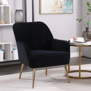 Stoelen voor woonkamer slaapkamer kantoor vrije tijd gewatteerde enkele fauteuil fauteuil comfortabele stoel leesclub koffiestoel met metalen poten (zwart)