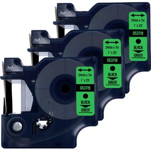 DULA Dymo D1 53719 - S0720990 - Compatible label tape - 3 lettertapes - Zwart op groen - 24mm x 7m