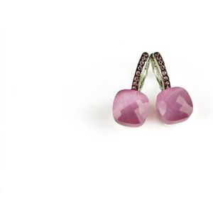 Zilveren oorringen oorbellen model pomellato gezet met roze steen