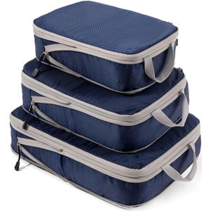 Compressie Kofferorganizer Packing Cubes Packing Cubes Bagage-opbergzakken Kledingzakken Packing Cubes Packing Bags (Marineblauw, 3 stuks)