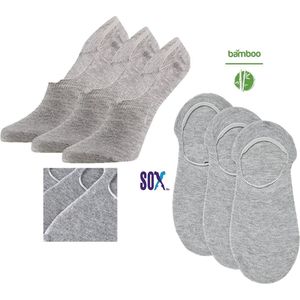 SOX Bamboe No-show Sneakersokken of Kousenvoetjes Lichtgrijs 3 PACK Multipack Unisex Maat 39/42 zonder teennaad met silicone op de hiel