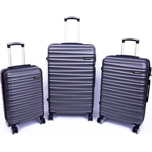 Tobeyz - Kofferset - 3-delig Donkergrijze / Gerookt Handbagage - Verrijdbaar op 4 Wielen - Stevig ABS - Lichtgewicht, Trolley