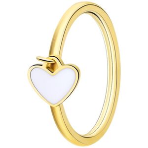 Lucardi Kinder Stalen goldplated ring met hart emaille wit - Ring - Staal - Goudkleurig - 16 / 50 mm