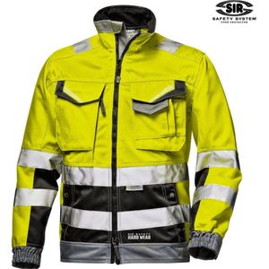 RUSH WERKJAS, HI-VIS Geel Veiligheidsjas - EN ISO 20471 CLASS 3 - Polyester/Katoen - Fleece kraag - Reflecterende banden - Verstelbare tailleband - Verstelbare manchetten - Borstzakken met klittenband