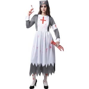 Funidelia | Zombie non verpleegster kostuum voor vrouwen  Ondood, Halloween, Horror - Kostuum voor Volwassenen Accessoire verkleedkleding en rekwisieten voor Halloween, carnaval & feesten - Maat L - Grijs / Zilver