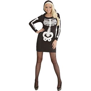 Widmann - Spook & Skelet Kostuum - Glamour Skelet Meisje - Vrouw - Zwart / Wit - Large - Halloween - Verkleedkleding