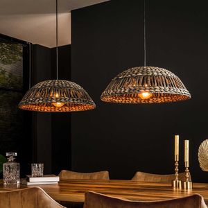 Landelijke eettafel hanglamp Waterhyacint | 2 lichts | bruin / zwart | hout / metaal | �Ø 54 cm | in hoogte verstelbaar tot 150 cm | eetkamer / woonkamer / keuken | dimbaar | modern / sfeeervol design