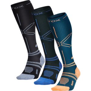 STOX Energy Socks - 3 Pack Hardloopsokken voor Mannen - Premium Compressiesokken - Kleuren: Zwart/Grijs - Zwart/Blauw en Regatta/Oranje - Maat: XLarge - 3 Paar - Voordeel