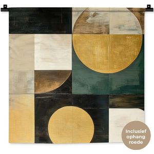 Wandkleed 60x60 cm - Wanddoek Abstract - Goud - Brons - Vormen - Geometrisch - Wandtapijt - Wandkleden