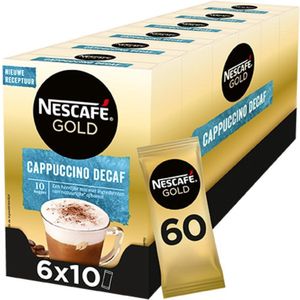 Nescafé Gold Cappuccino Decafé oploskoffie - ongezoet - 6 doosjes à 10 zakjes