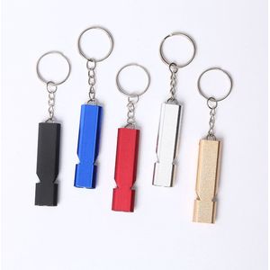 5 stuks fluit, overlevingsfluit, dubbele buizen metalen fluit fluit met sleutelhanger, scheidsrechtersfluit, noodfluit voor redding, reizen, sport, huisdierentraining - zilver+goud+zwart+rood+blauw