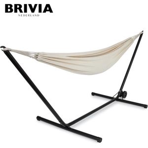 Brivia Hangmat Met Standaard - 100kg Draaggewicht - Eindeloos Loungen - Makkelijke Montage - Met Wielen - Creme - 290x100x100cm
