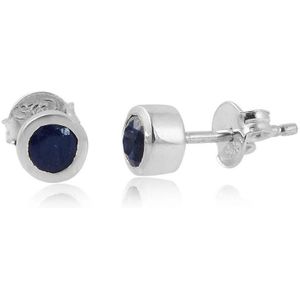 SilverGems Zilveren oorstekers met facet geslepen ronde Blauwe Saffier edelstenen