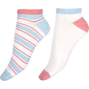 Pretty Polly Sokken - Bamboe - Milieu Vriendelijke - White Stripe - Dames - Sneakersokken - One Size - Wit/Pastel - 2 Paar - Voordeelverpakking