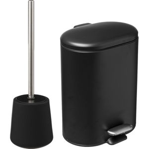 5Five Badkamer/toilet accessoires set - WC-borstel/pedaalemmer 6L- zwart - metaal/polyresin