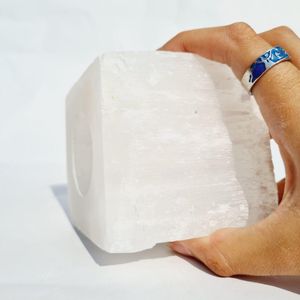 SamStone Waxinelichthouder seleniet kubus 800 Gram wit