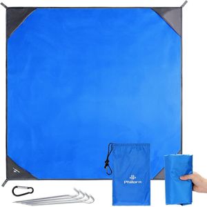 Grote waterdichte picknickdeken en stranddeken, campingdeken, strandmat, 200 x 200 cm, met 4 aluminium haringen, opvouwbaar, licht en zandvrij, voor outdoor, wandelen, grasland, onderweg,