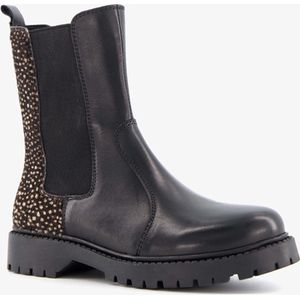 Groot leren meisjes chelsea boots met dierenprint - Zwart - Uitneembare zool - Maat 32