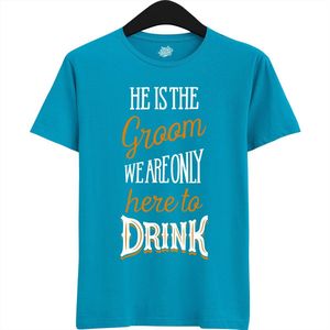 He Is The Groom | Vrijgezellenfeest Cadeau Man - Groom To Be Bachelor Party - Grappig Bruiloft En Bruidegom Bier Shirt - T-Shirt - Unisex - Aqua - Maat L