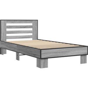 vidaXL - Bedframe - bewerkt - hout - en - metaal - grijs - sonoma - eiken - 90x200 - cm